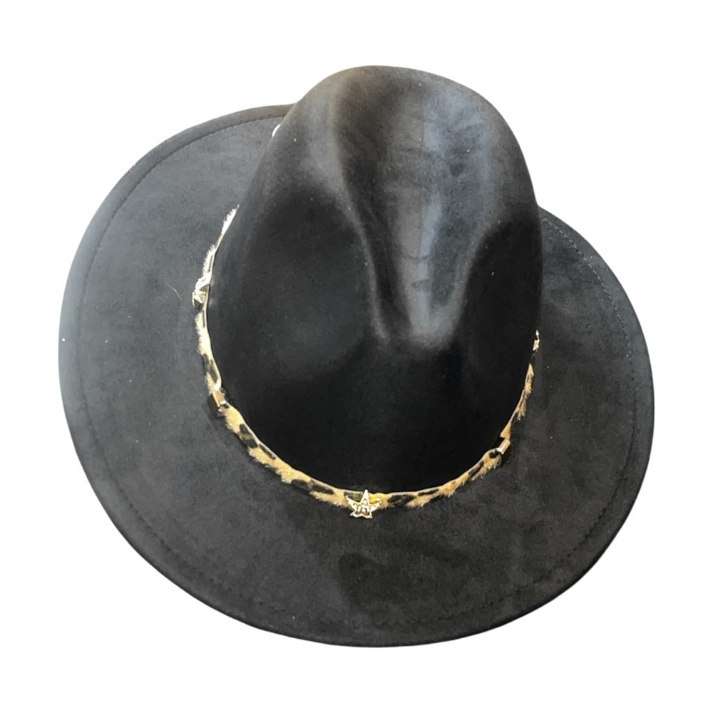 Stylish Black Wide-Brim Fedora Hat with Leopard Band NWT - Picture 10 of 14